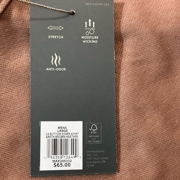 Mens VRST  Brown Long Sleeve Button Dress/Casual  Shirt Large  Stretch NWT - Picture 10 of 10